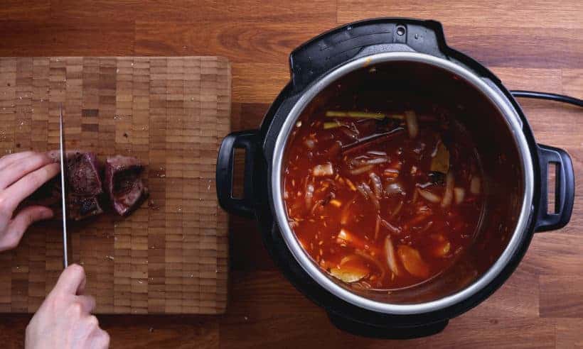 Instant Pot Vietnamese Beef Stew Recipe: slice browned chuck roast steaks into 1.5 inches thick cubes   #AmyJacky #InstantPot #PressureCooker #stew #recipes