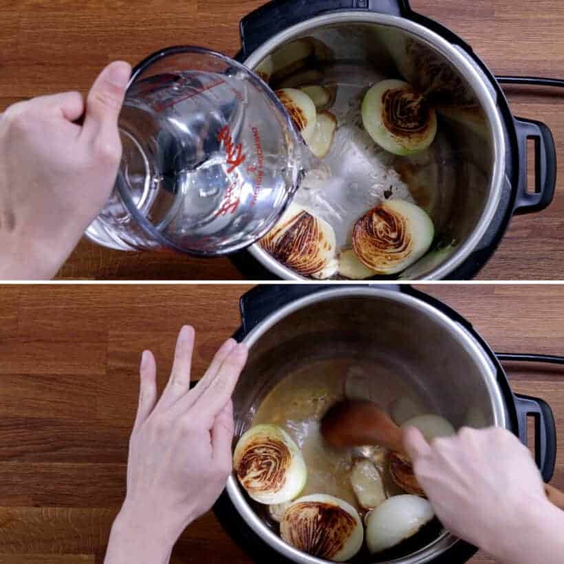 deglaze Instant Pot with wooden spoon   #AmyJacky #InstantPot #PressureCooker #recipe