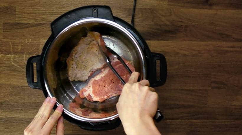 Instant Pot Pork Chops in HK Mushroom Gravy Recipe: browning the pork chops