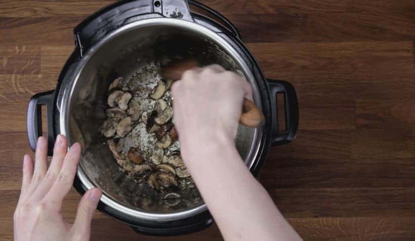 Instant Pot Tuscan Chicken Recipe (Pressure Cooker Tuscan Garlic Chicken): saute mushroom in Instant Pot Pressure Cooker