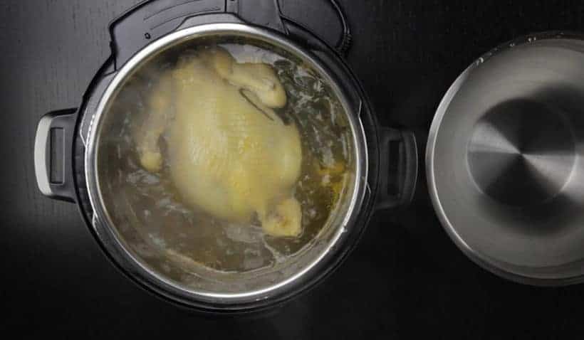 Instant Pot HK Chicken Recipe (Pressure Cooker Chicken) - Cantonese Poached Whole Chicken White Cut Chicken 白切雞: remove whole Instant Pot Chicken from Instant Pot Electric Pressure Cooker