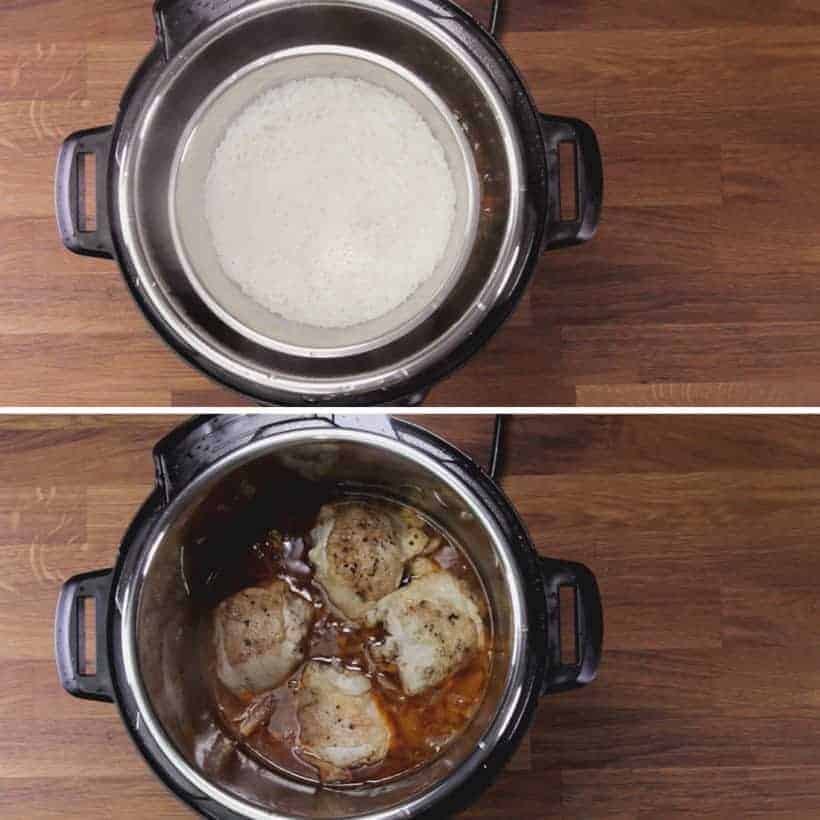Instant Pot HK Onion Chicken: remove pot in pot rice from Instant Pot Pressure Cooker