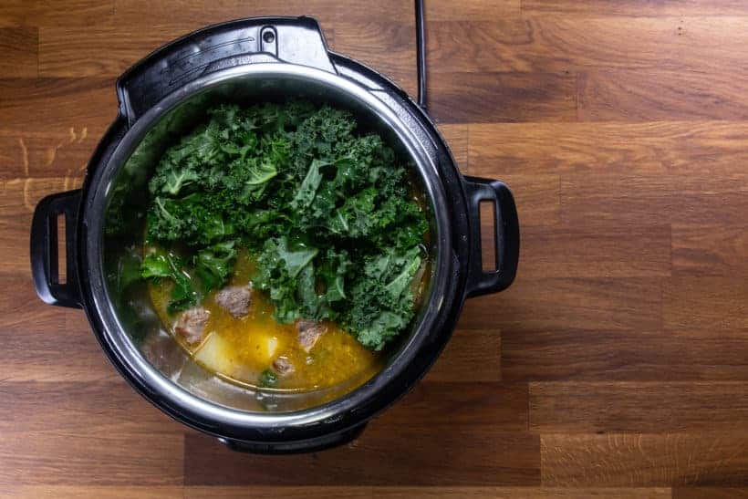 Instant Pot Zuppa Toscana Recipe | Pressure Cooker Zuppa Toscana Soup | Instant Pot Sausage Kale Potato Soup: add kale in Instant Pot Pressure Cooker 