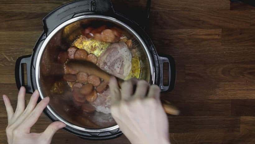 Instant Pot Gumbo Recipe (Pressure Cooker Gumbo): saute sliced andouille sausage in Instant Pot Electric Pressure Cooker
