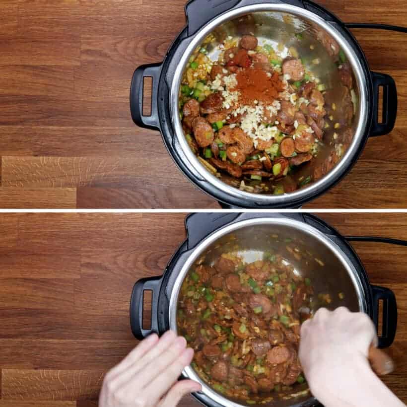 saute jambalaya spices in Instant Pot   #AmyJacky #InstantPot #PressureCooker #recipe #cajun