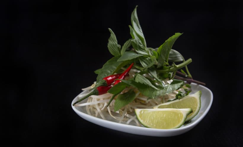 Instant Pot Pho Ga Recipe (Pressure Cooker Pho Ga): Vietnamese pho herbs platter on the side